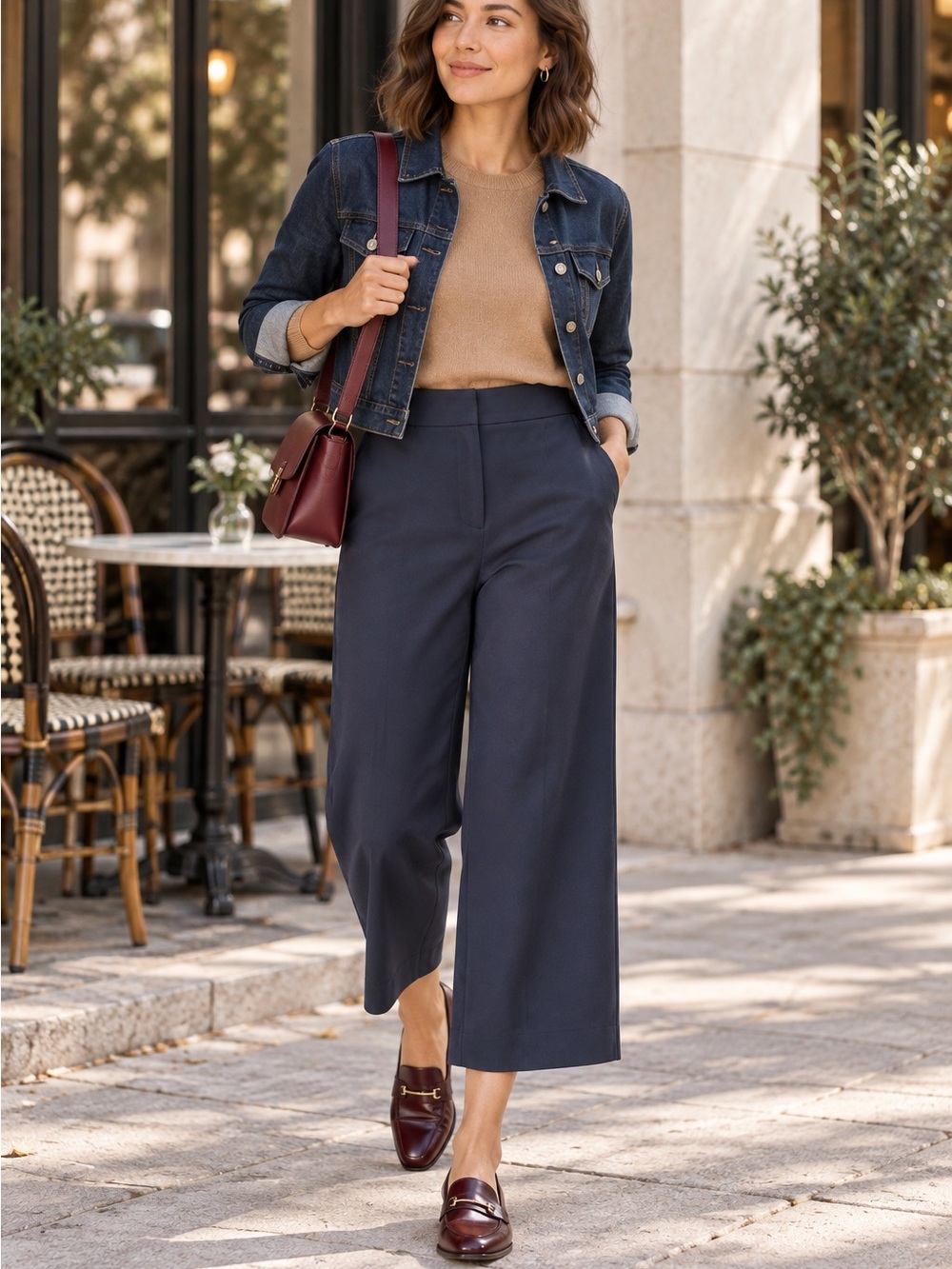 Boden Navy Wide Leg Cropped Pants Petite 4P Tailored High Rise